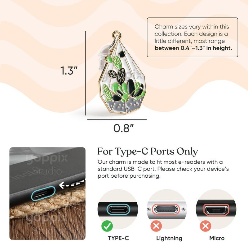 YOPPIX 9PCS Charms for Kindle, Dust Plug Charm Compatible with Type C Charging Port, Gift for Book Lover Readers Men Women Teachers Students, Accessories for Kindle - Image 4